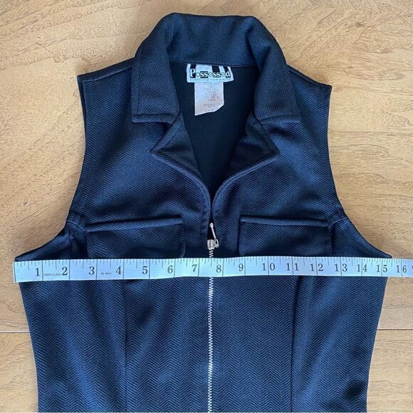 Black Vintage 90's Zip Up Bodycon Mini Dress Size 3 (4 Women's) - Picture 6 of 10